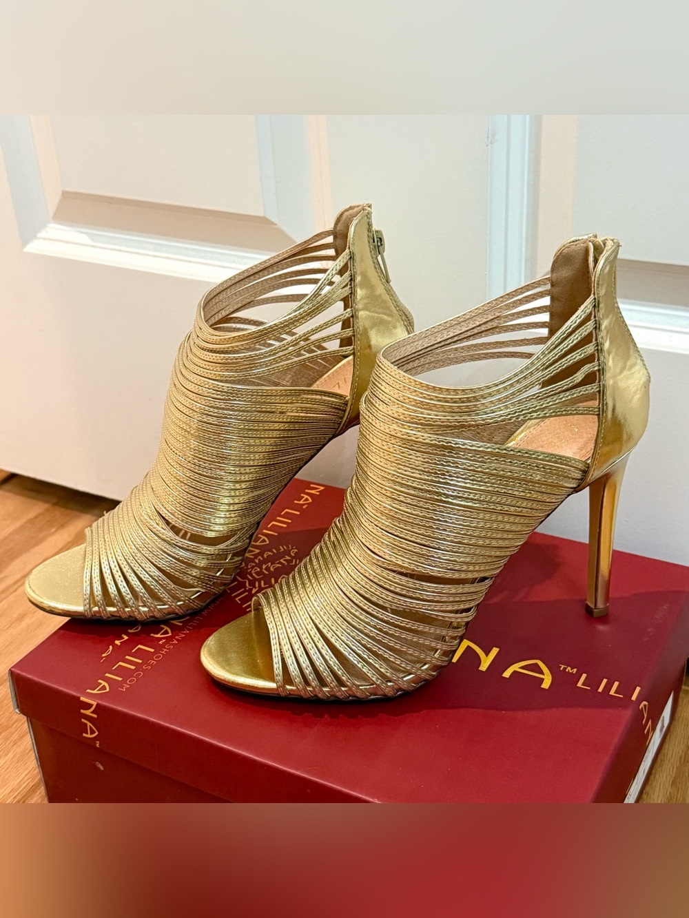 Liliana Gold Strappy Stiletto Heels